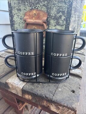 Market Finds Matte Black Stackable “Coffee” Mug Set (4-Pack)